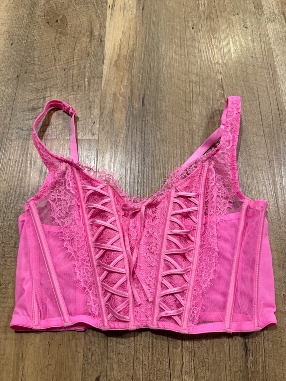 Victoria's Secret Hot Pink Lace Longline Corset Bralette Large - Picture 2 of 5